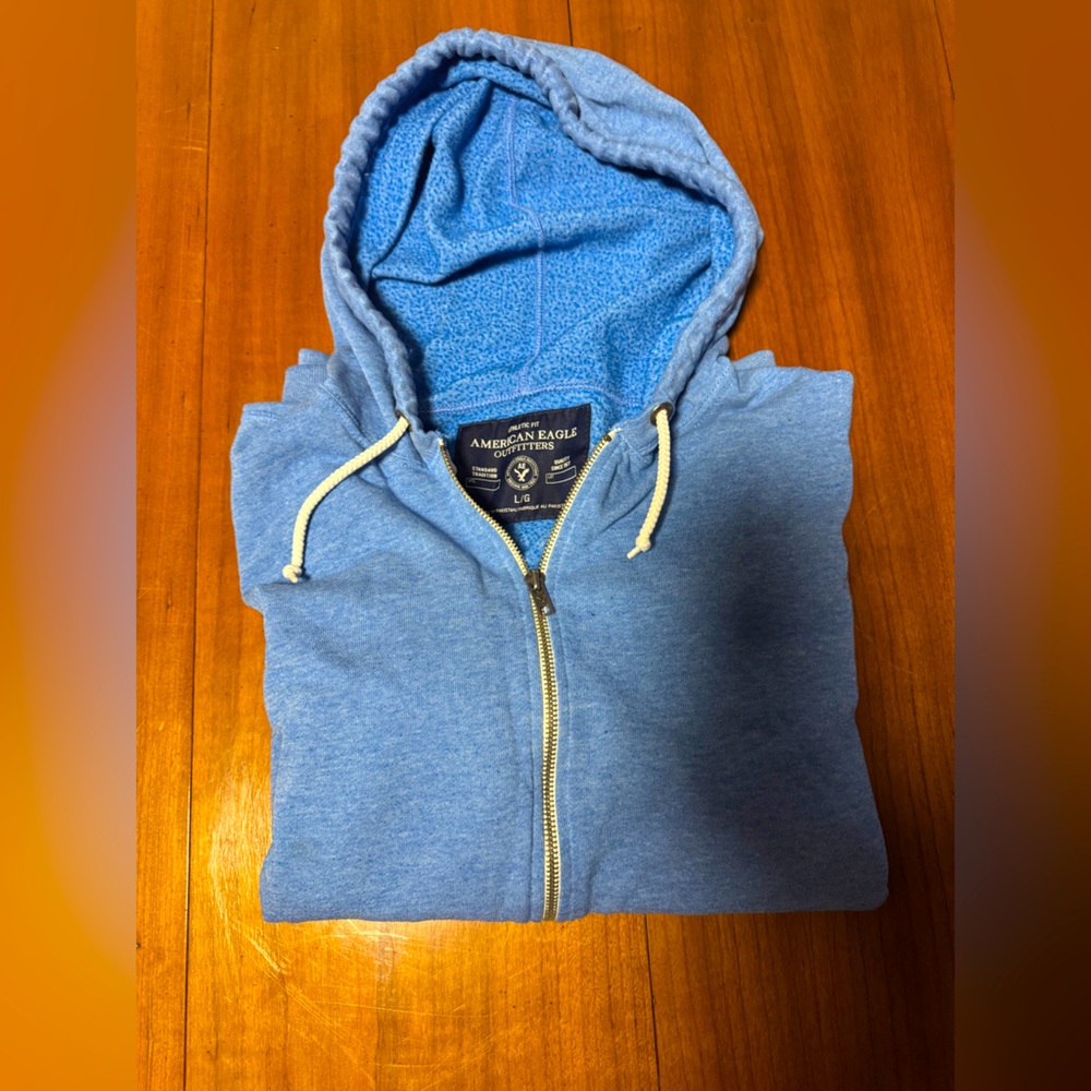 Mens American Eagle Zip down Blue Hoodie - Large💙🩵